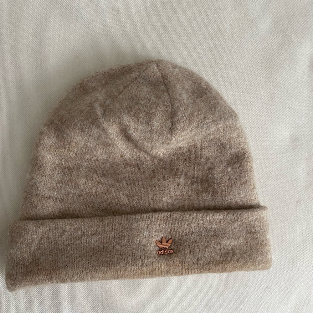 Adidas beanie with rose gold logo